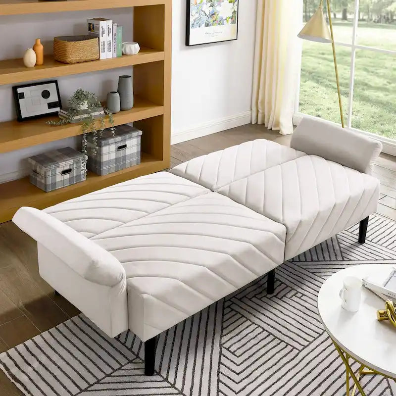 Sofá cama convertible de terciopelo de 87" con reposabrazos ajustables