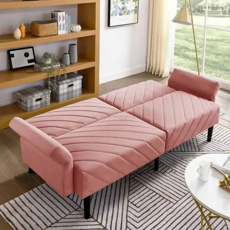 Divano letto trasformabile in velluto da 87" con braccioli regolabili
