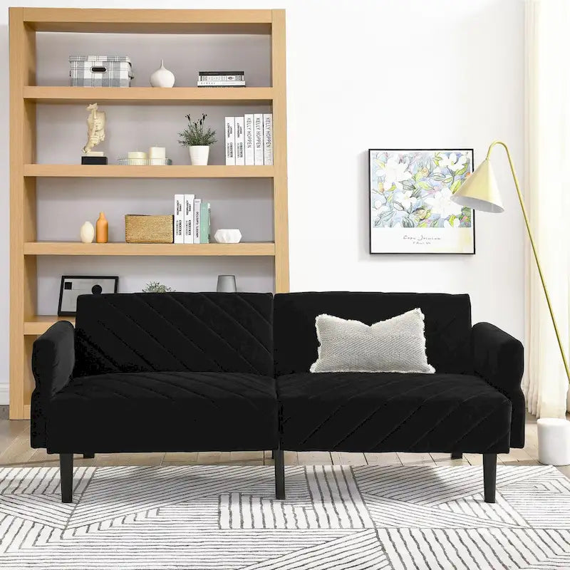 Divano letto trasformabile in velluto da 87" con braccioli regolabili