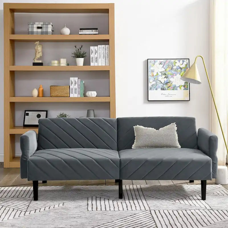 Divano letto trasformabile in velluto da 87" con braccioli regolabili