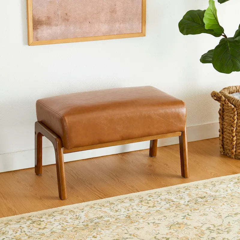 Taburete decorativo tapizado de 24.5" con patas de nogal y madera de caucho