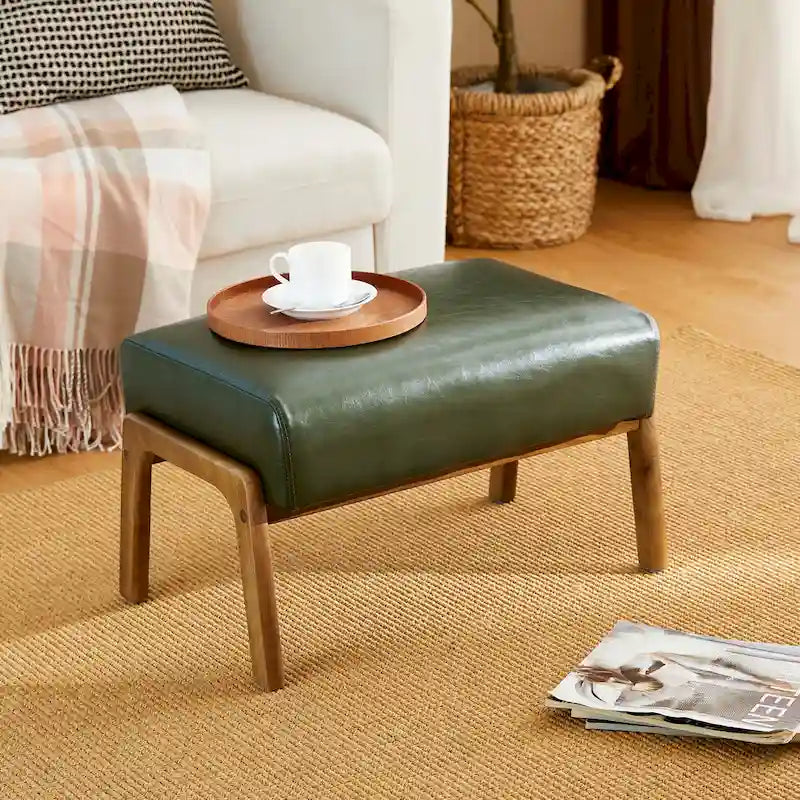 Taburete decorativo tapizado de 24.5" con patas de nogal y madera de caucho