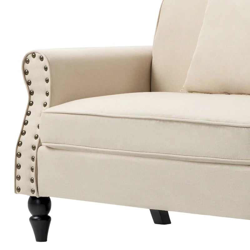 Sofa 73" mit Nagelkopfbesatz & gerollten Armlehnen