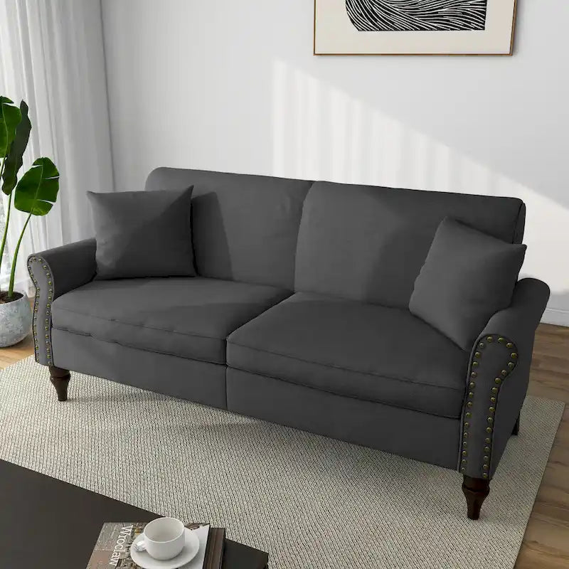 Sofa 73" mit Nagelkopfbesatz & gerollten Armlehnen