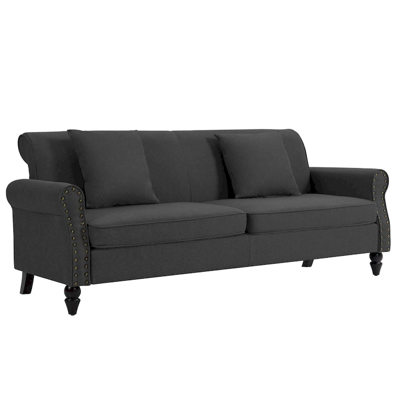 Sofa 73" mit Nagelkopfbesatz & gerollten Armlehnen