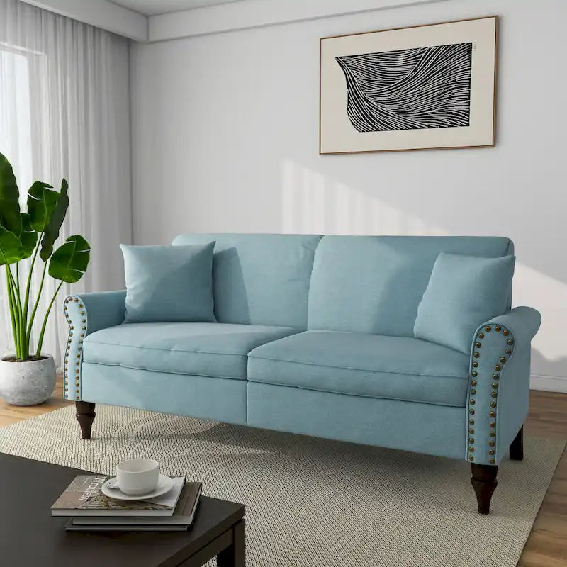 Sofa 73" mit Nagelkopfbesatz & gerollten Armlehnen