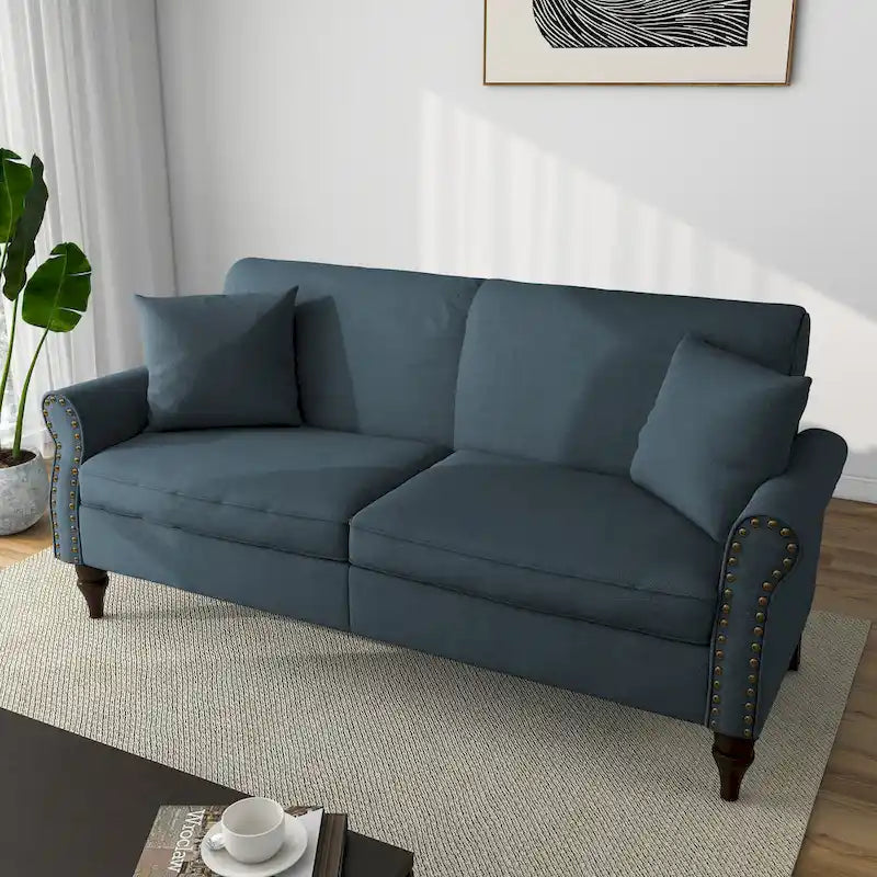 Sofa 73" mit Nagelkopfbesatz & gerollten Armlehnen