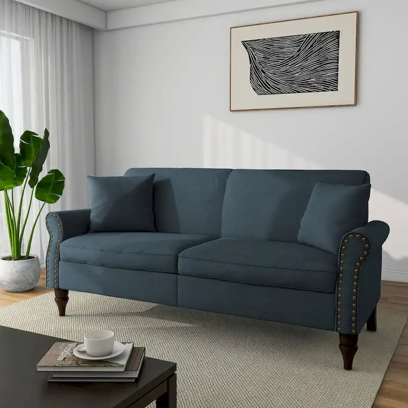 Sofa 73" mit Nagelkopfbesatz & gerollten Armlehnen