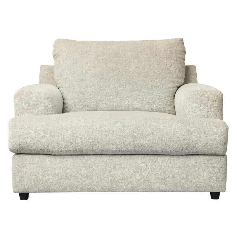 Sillón y medio tapizado de tela con asiento de cojín en T, gris claro