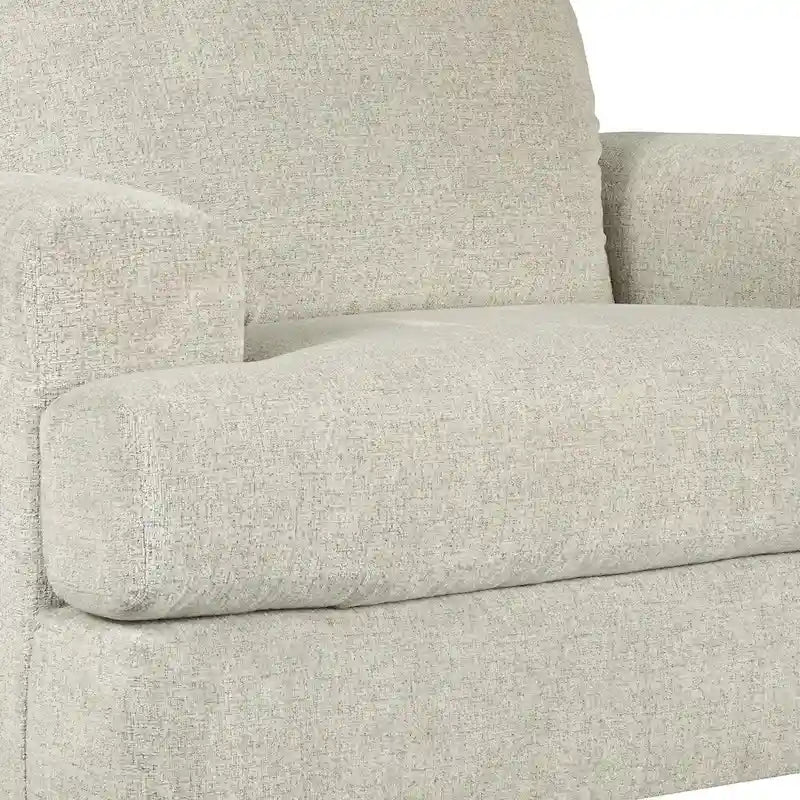 Sillón y medio tapizado de tela con asiento de cojín en T, gris claro