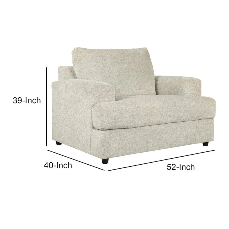 Sillón y medio tapizado de tela con asiento de cojín en T, gris claro