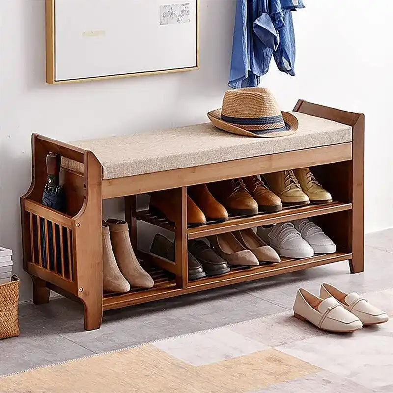Banco para zapatos de 2 niveles con almacenamiento y cojín