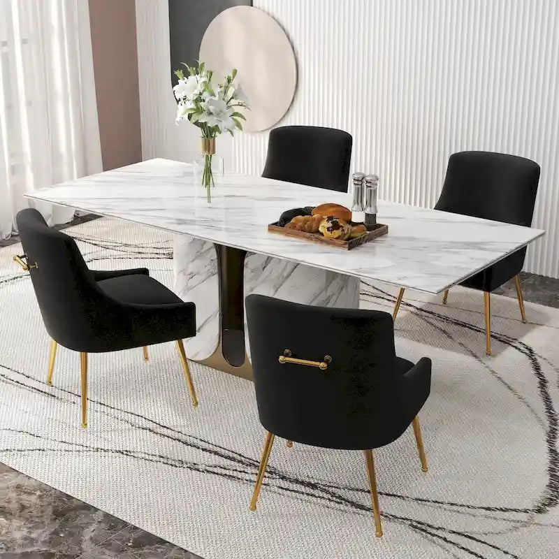 Juego de 4 sillas de comedor tapizadas de terciopelo, silla lateral sin brazos