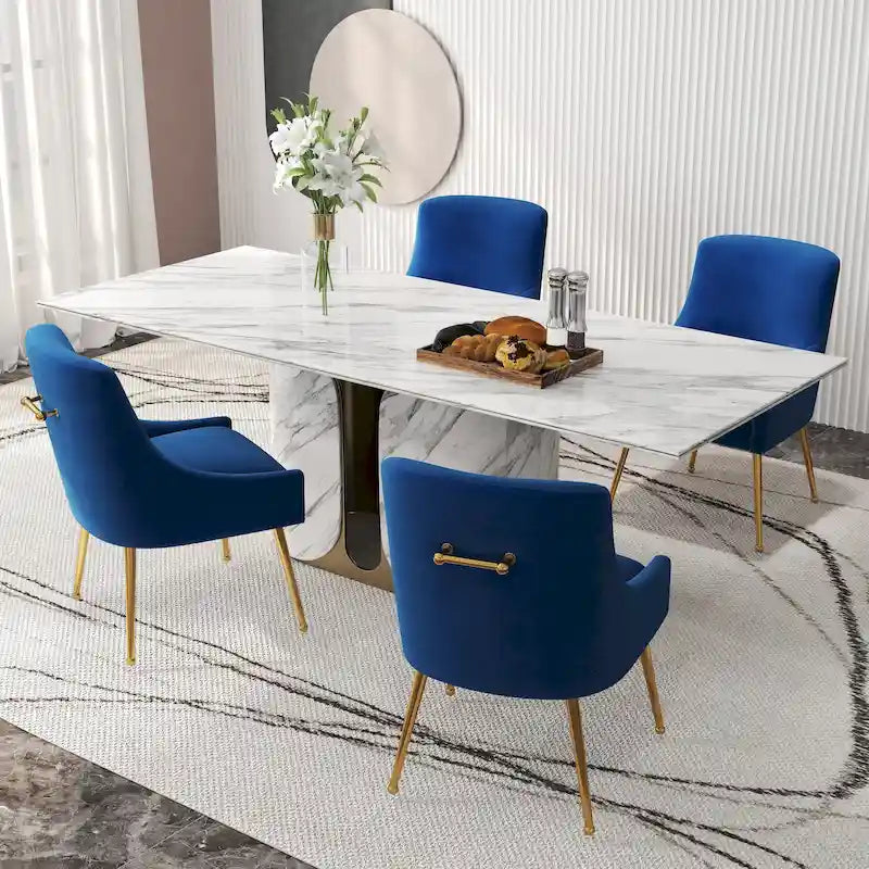Juego de 4 sillas de comedor tapizadas de terciopelo, silla lateral sin brazos