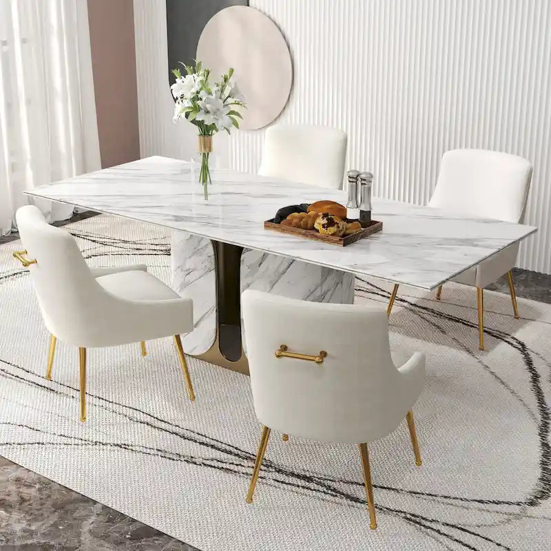 SEYNAR Velvet Upholstered Dining Chair Set of 4, Modern Glam Armless Side Chair
