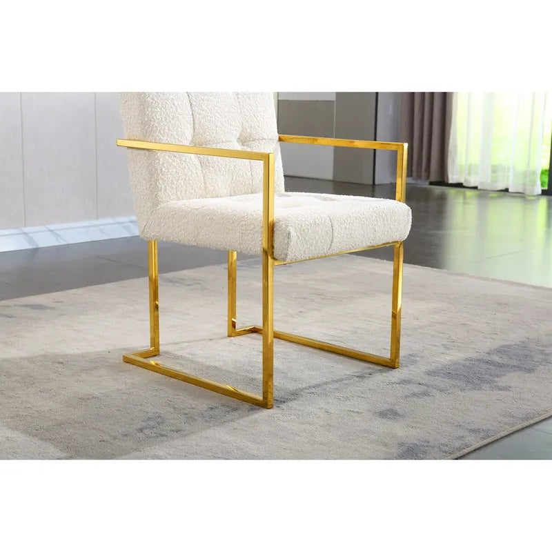 Moderner Samt-Esszimmerstuhl mit Armlehnen, Steppdesign und Edelstahlgestell mit Gold-Finish