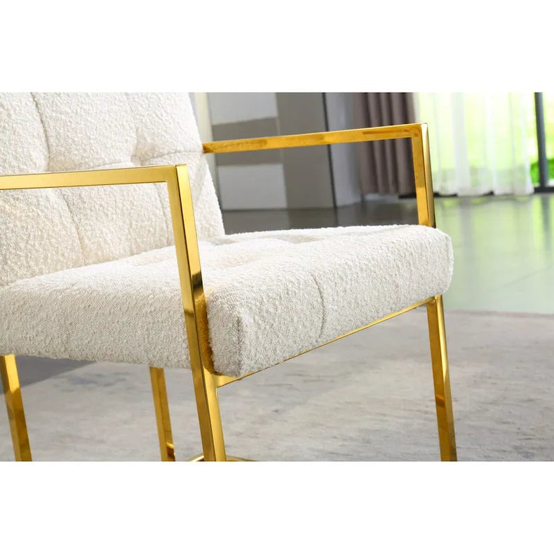 Moderner Samt-Esszimmerstuhl mit Armlehnen, Steppdesign und Edelstahlgestell mit Gold-Finish