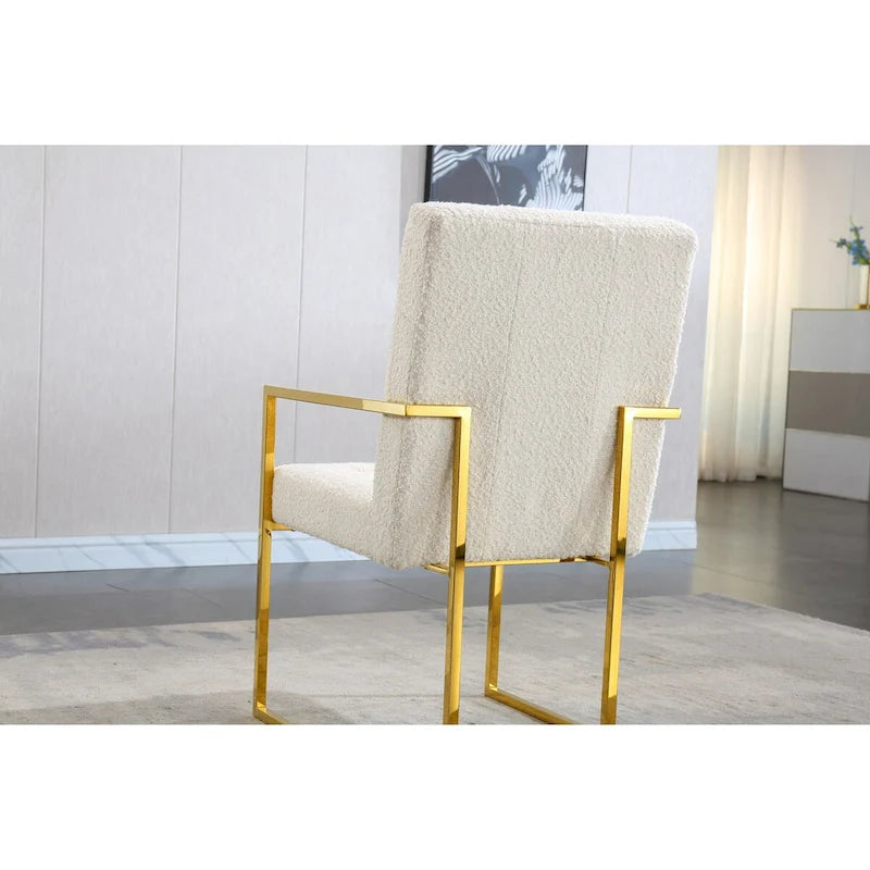 Moderner Samt-Esszimmerstuhl mit Armlehnen, Steppdesign und Edelstahlgestell mit Gold-Finish