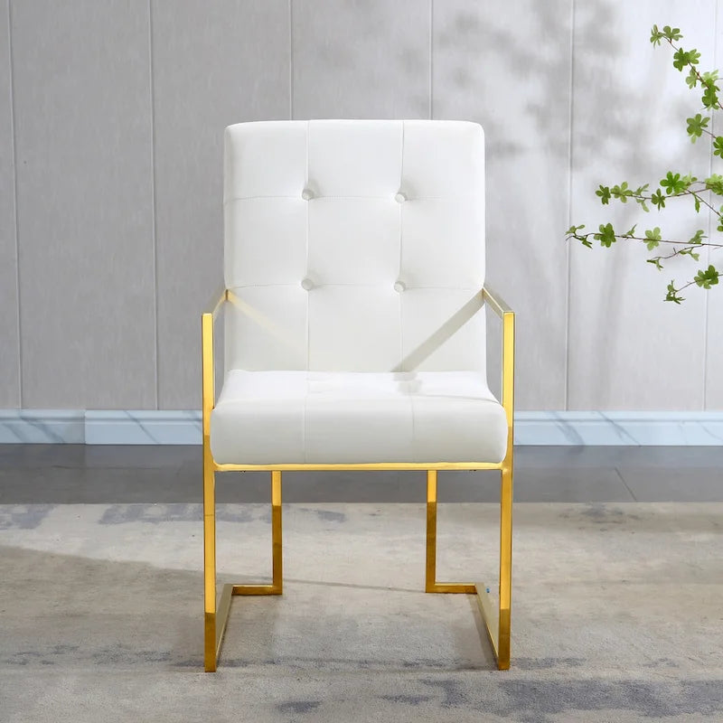 Moderner Samt-Esszimmerstuhl mit Armlehnen, Steppdesign und Edelstahlgestell mit Gold-Finish