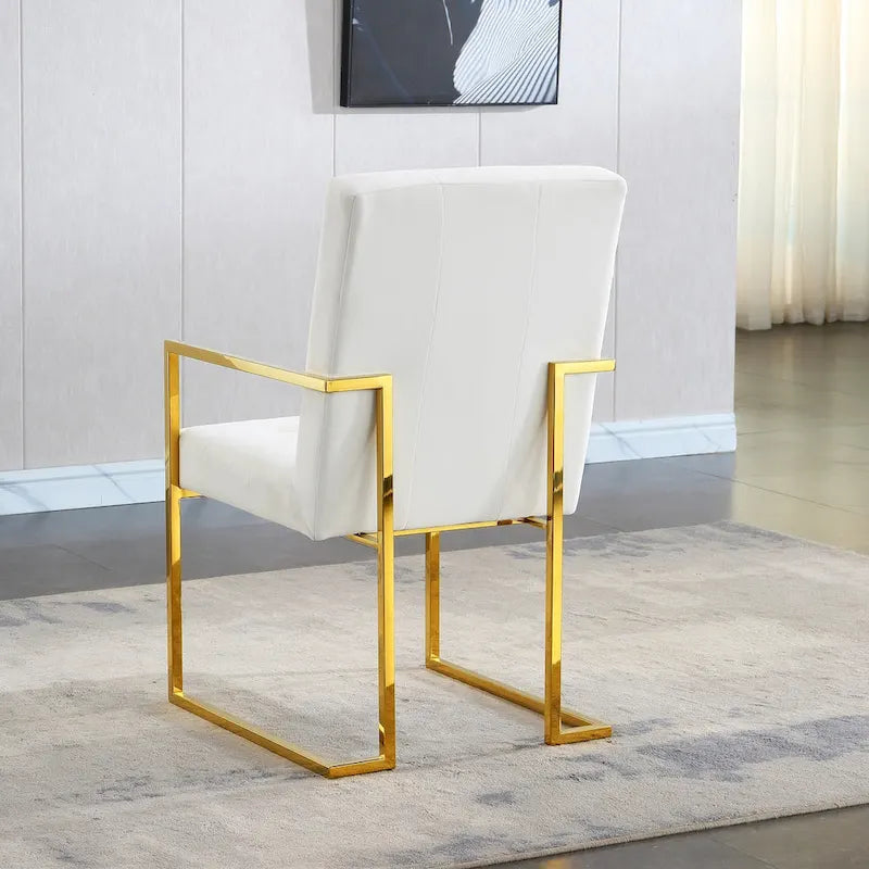 Moderner Samt-Esszimmerstuhl mit Armlehnen, Steppdesign und Edelstahlgestell mit Gold-Finish