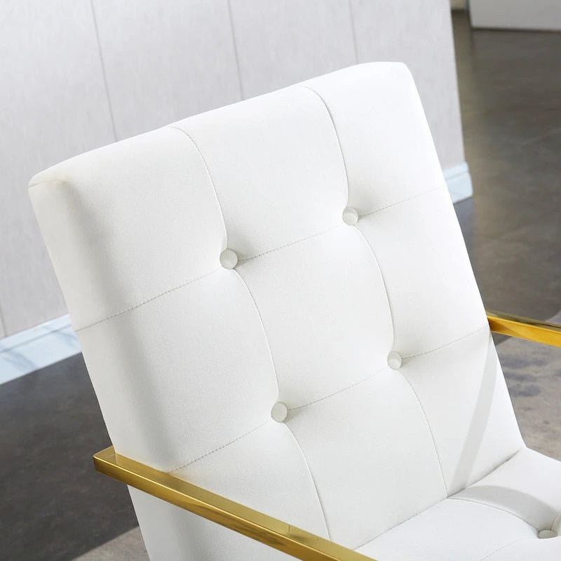Moderner Samt-Esszimmerstuhl mit Armlehnen, Steppdesign und Edelstahlgestell mit Gold-Finish