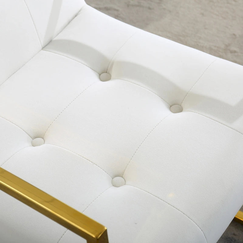 Moderner Samt-Esszimmerstuhl mit Armlehnen, Steppdesign und Edelstahlgestell mit Gold-Finish