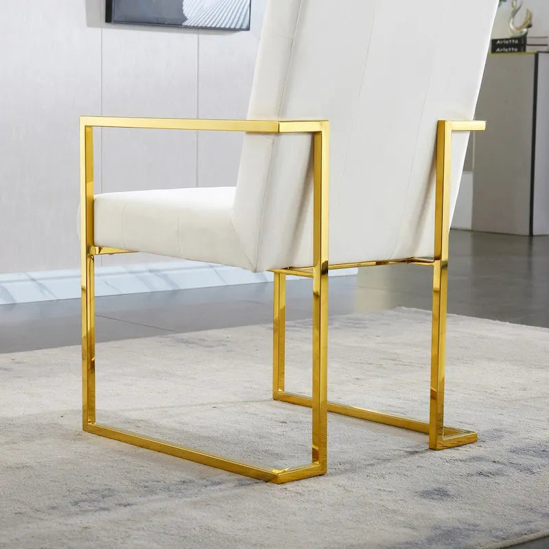 Moderner Samt-Esszimmerstuhl mit Armlehnen, Steppdesign und Edelstahlgestell mit Gold-Finish