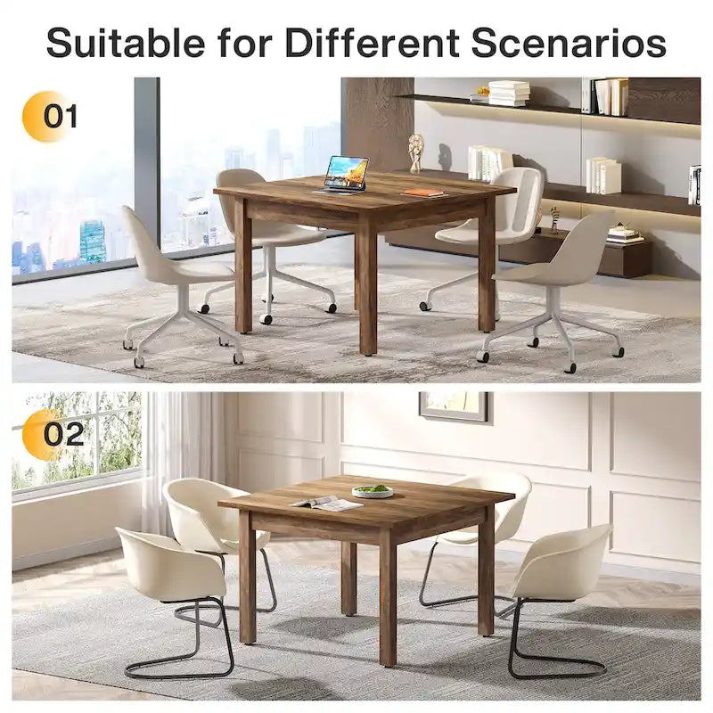 Mesa de conferencias cuadrada de 39.4 pulgadas con patas de madera maciza