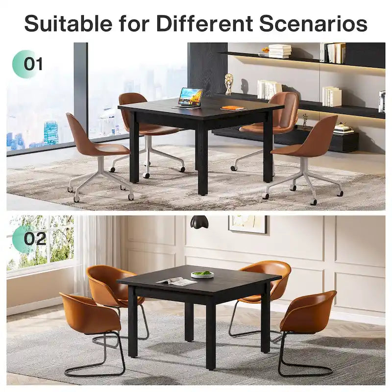 Mesa de conferencias cuadrada de 39.4 pulgadas con patas de madera maciza