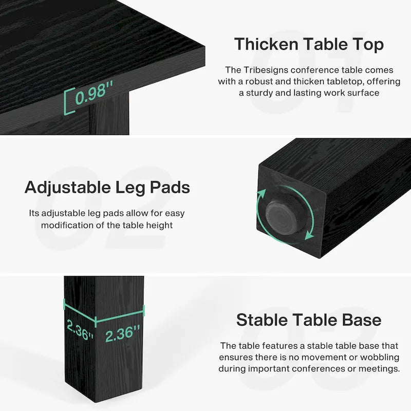 Mesa de conferencias cuadrada de 39.4 pulgadas con patas de madera maciza