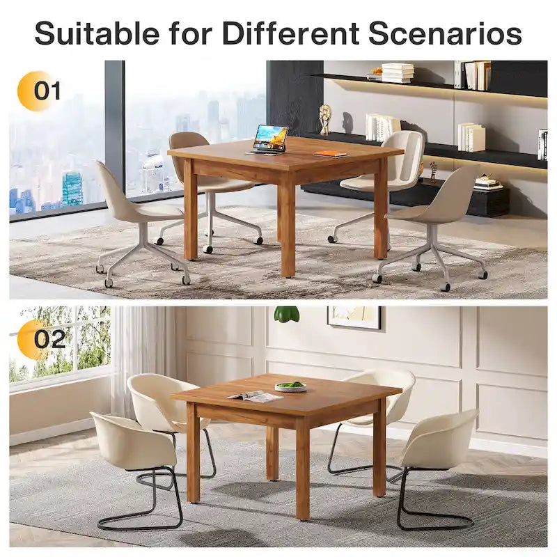 Mesa de conferencias cuadrada de 39.4 pulgadas con patas de madera maciza