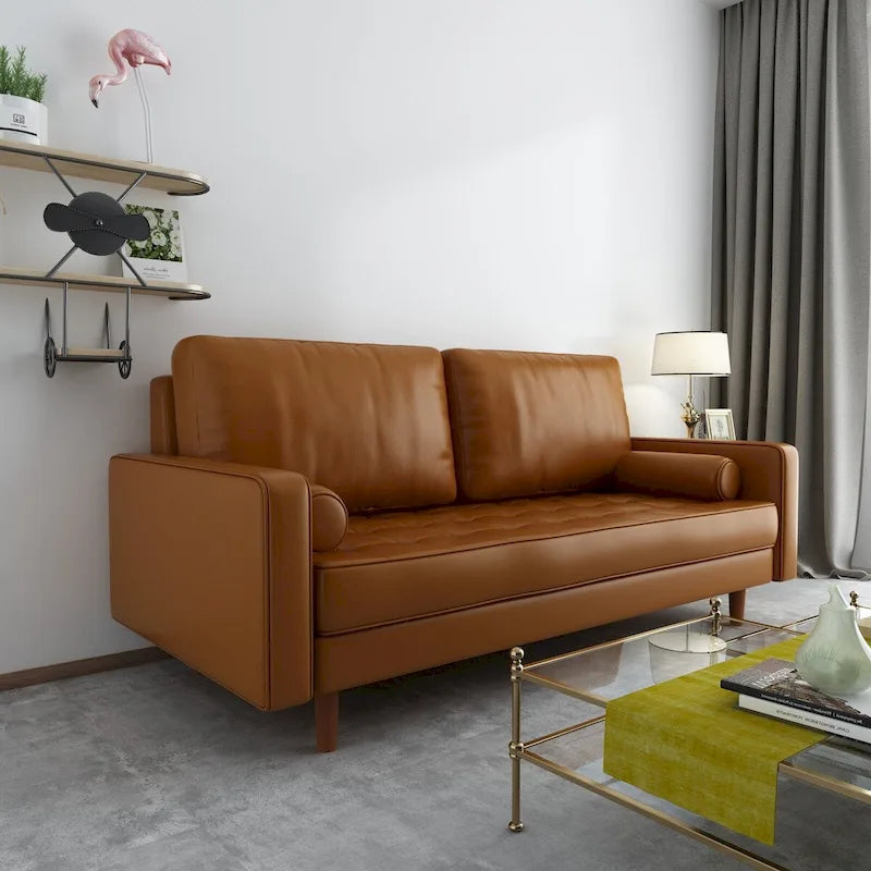 Sofá de cuero sintético capitoné de 70"