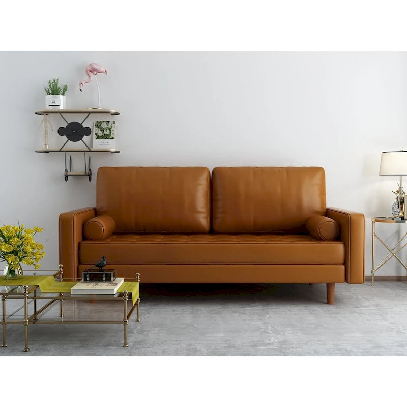 Sofá de cuero sintético capitoné de 70"
