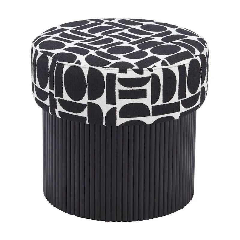 Puf con almacenamiento negro y blanco