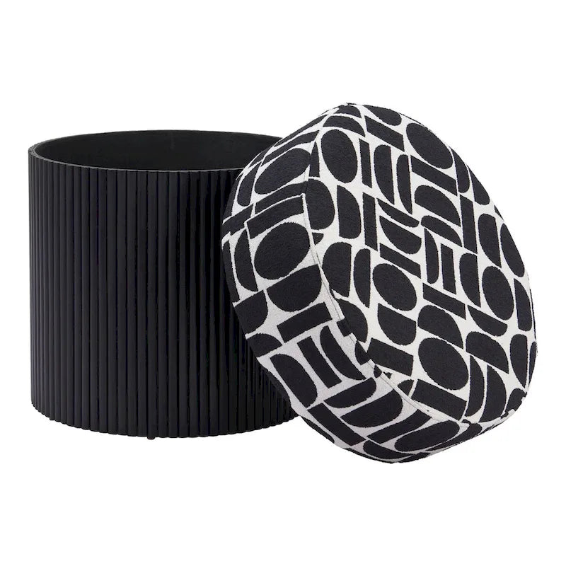 Puf con almacenamiento negro y blanco