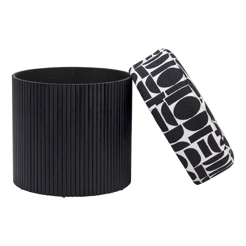 Puf con almacenamiento negro y blanco