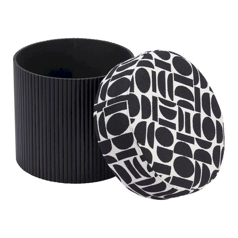 Puf con almacenamiento negro y blanco
