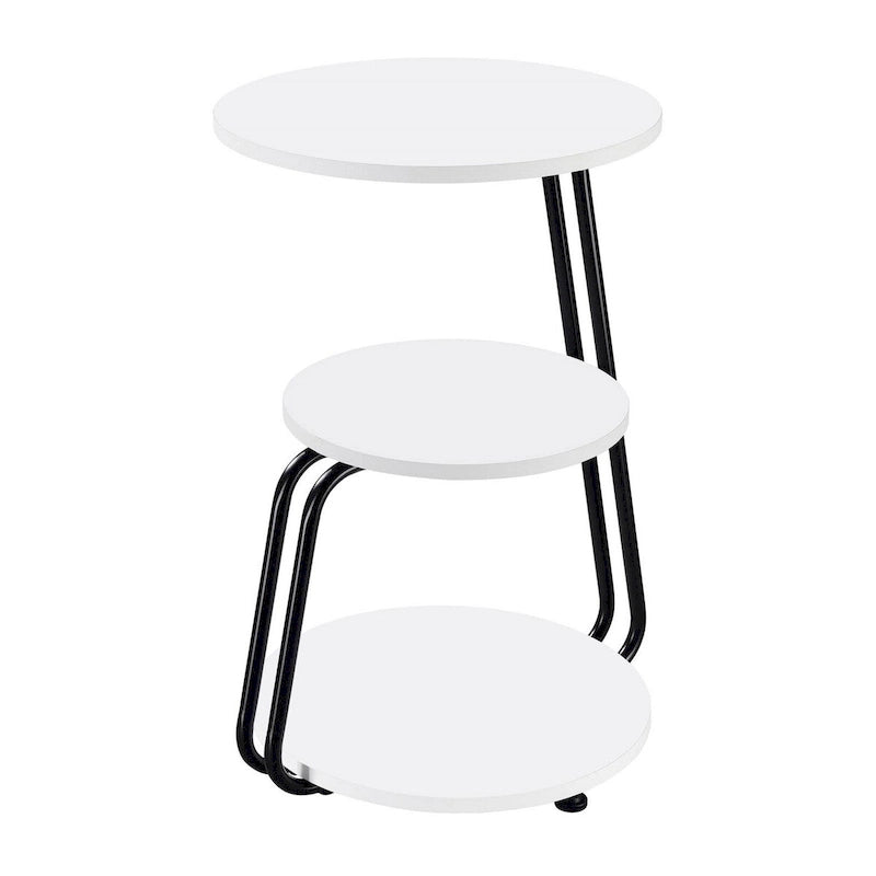 Mesa auxiliar lateral de 26 pulgadas, diseño de 3 niveles, estructura de metal negra, acabado blanco