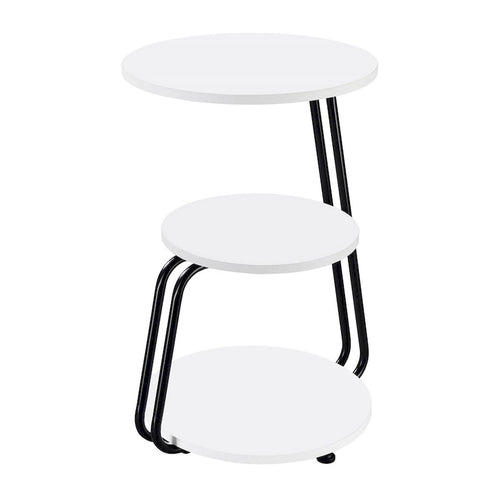 26 Inch Side End Table, 3 Tier Design, Black Metal Frame, White Finish