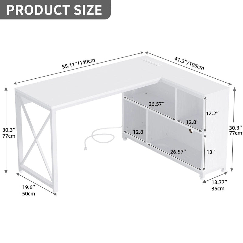 55" Reversible L-Shaped Desk with Storage Shelves & Corner Gaming Setup