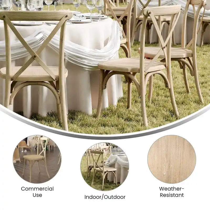 Silla de estilo madera de resina de grado comercial para interior/exterior con respaldo cruzado