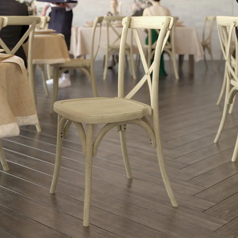 Silla de estilo madera de resina de grado comercial para interior/exterior con respaldo cruzado