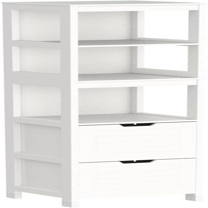 Armario alto blanco para baño con estantes y cajones