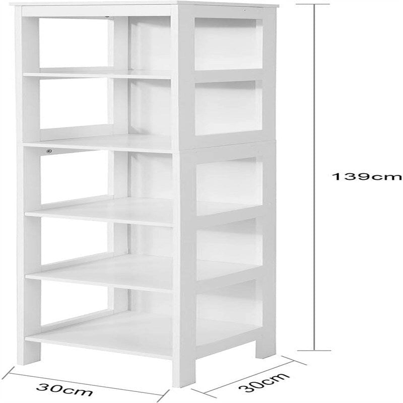 Armario alto blanco para baño con estantes y cajones