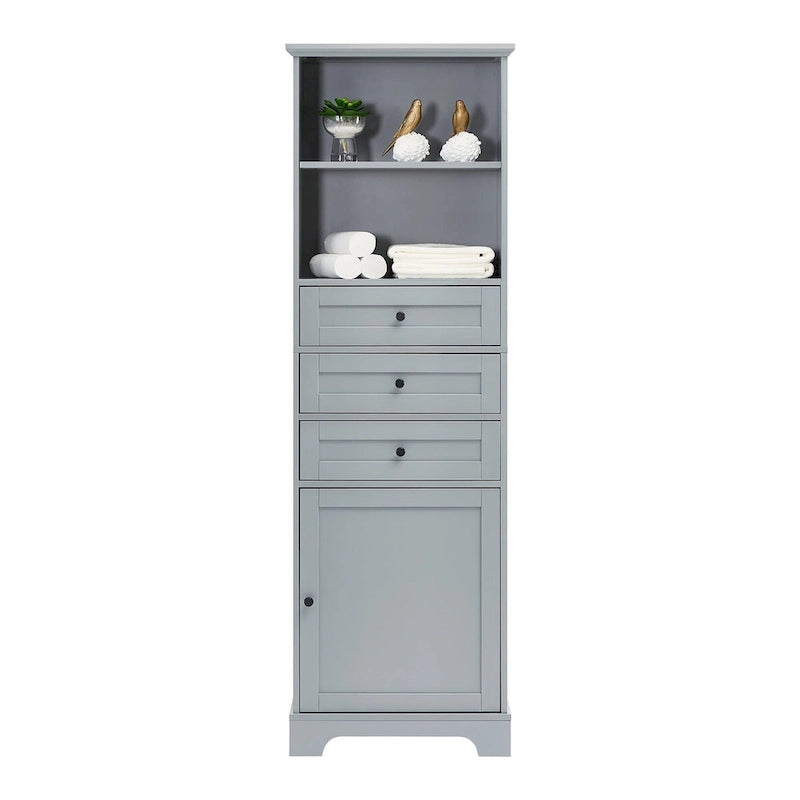 Armario de baño independiente de 68" de alto con 3 cajones y estantes ajustables